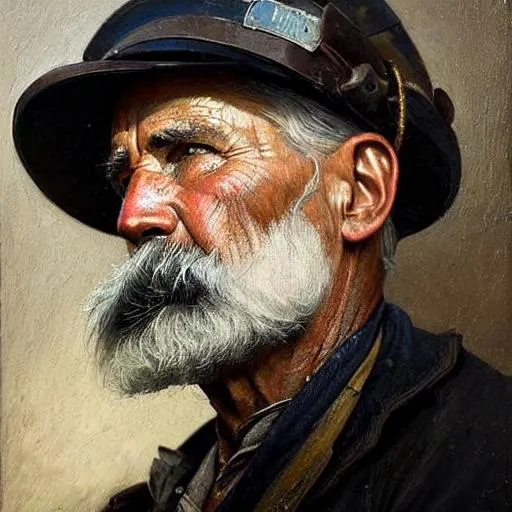 Prompt: a portrait of an old coal miner in 19th century, beautiful painting with highly detailed face by greg rutkowski and magali villanueve