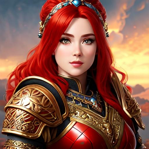 Fantasy dwarf female, red hair, ornate armor (no hel... | OpenArt