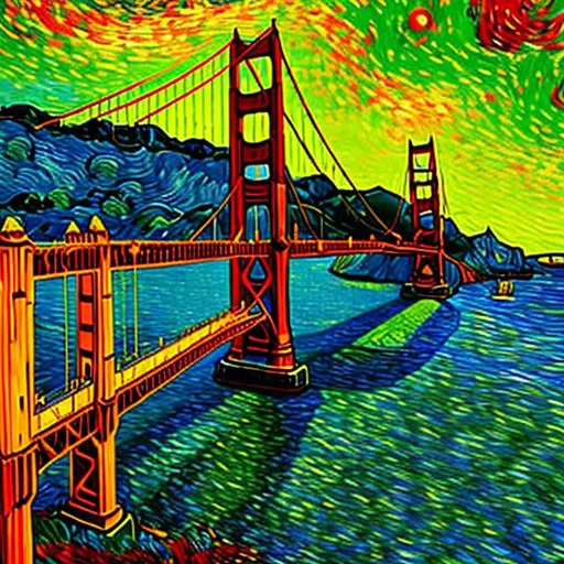 Prompt: Golden Gate bridge in the style of Van Gogh