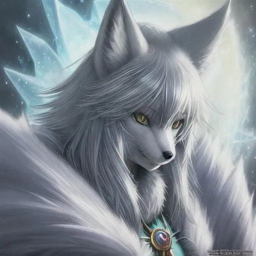 Prompt: arctic fox woman wizard, fursona, furry art, anthro, detailed cloth armor, detailed fur, anime key visual, portrait, makoto shinkai