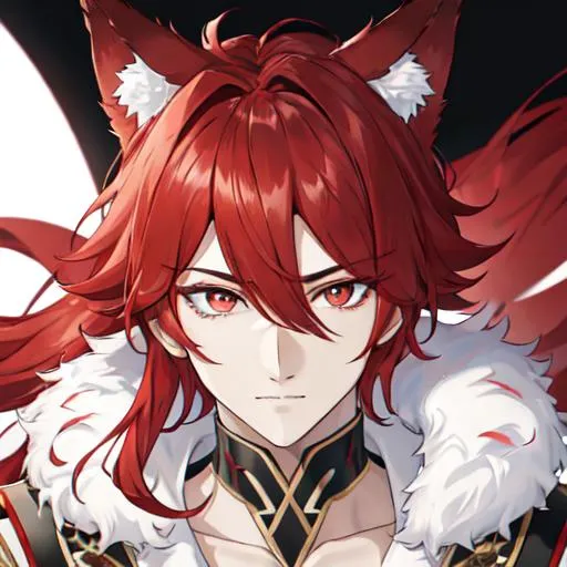 Prompt: Zerif male(Red side-swept hair covering his right eye) as a wolf, UHD, 8K