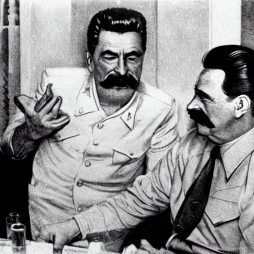 Prompt: Stalin and Putin drinking blood