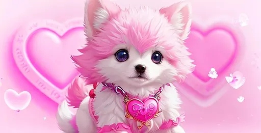 Cute, pink, fluffy, fantasy love puppy, with light