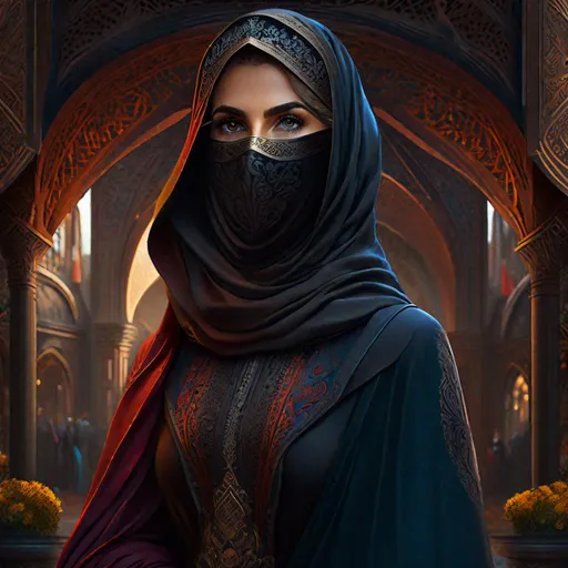 Prompt: "A portrait of a beautiful german woman wearing a niqab, detailed matte painting, deep color, fantastical, intricate detail, hyperdetailed, splash screen, complementary colors, fantasy concept art, 8k resolution trending on Artstation Unreal Engine