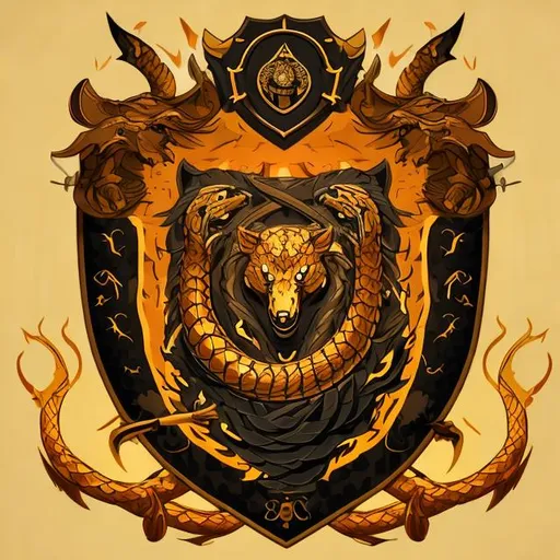 Prompt: Sun in the middle,snake, fire,bear,Shield,highly detailed {object}, Centered hd,Vector heraldic illustration,hd