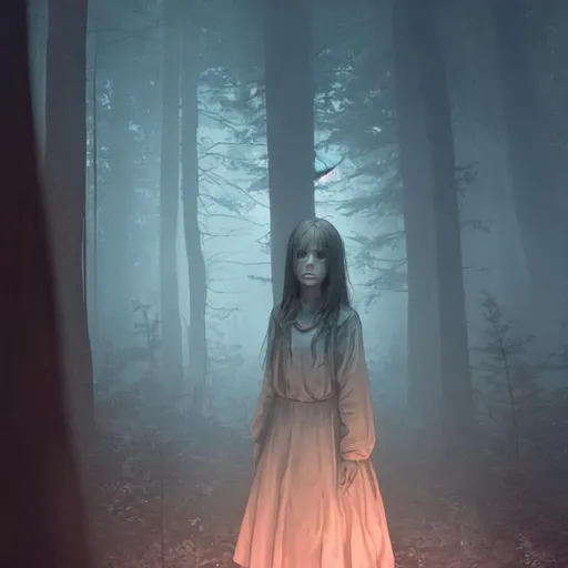 Prompt: girl lost in forest (horror)