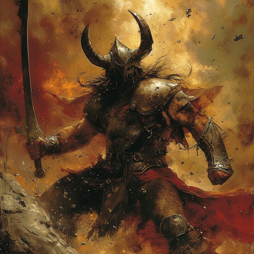 Prompt: The Wrath of Chaos painting style by Frank Frazetta and Ademar Rosario