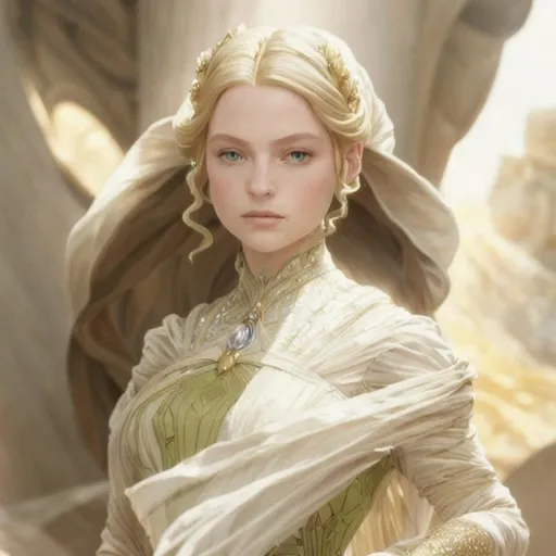 Prompt: Highly detailed 2021 Dune movie costume design for princess Corrino, sparkly dress inspired by The Atelier Couture 2022 Fall collection designed by Jimmy Choo
A Princess with golden hair and green eyes
A dress is highly detailed and very delicate at the same time
Also inspired by Alphonso Mucha and Franz Xavier Winterhalter