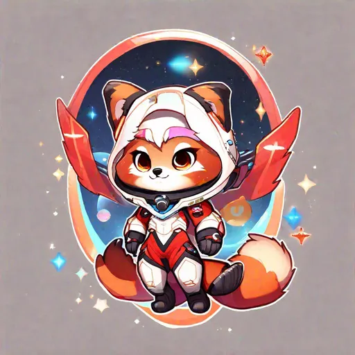 Prompt: Red Panda, anthropomorphic, chibi style, cute, space-style clothing, Saturn ring halo, Guardian Angel of Saturn, Masterpiece, Best Quality 