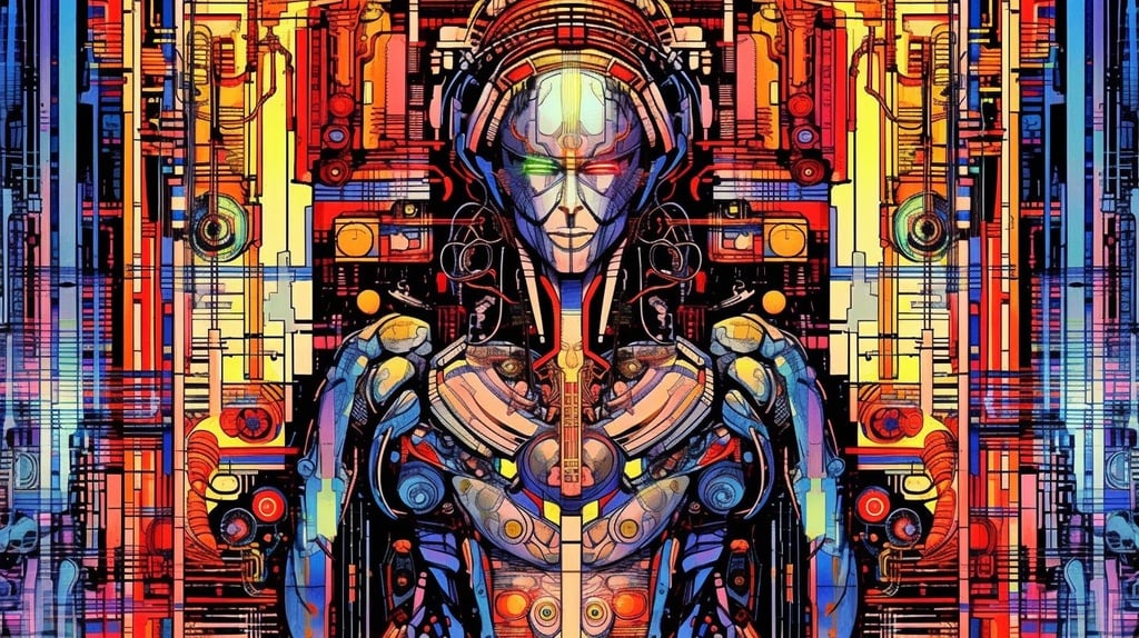 Prompt: the art is abstract by sem, in the style of , technopunk, hirohiko araki, computer art, android jones, albert joseph moore, automatic drawing