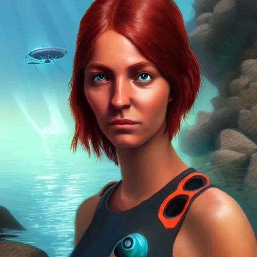 Prompt: subnautica female protagonist photorealistic