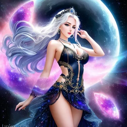 A beautiful fantasy female queen of the night, white