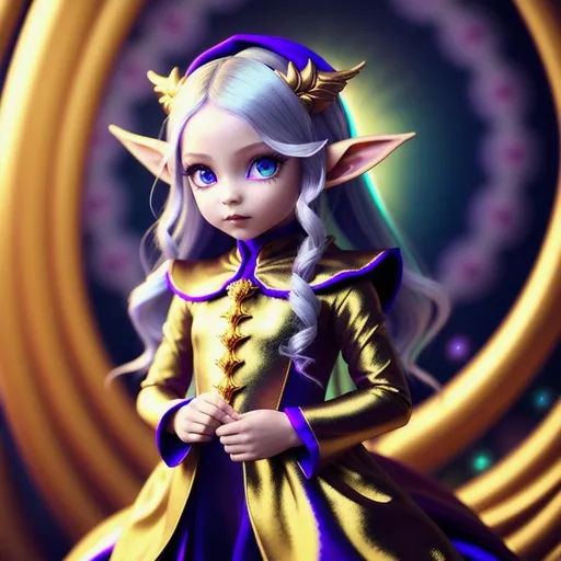 Prompt: {center shot} 3D, HD, Scary, Dreamy, Nightmarish, Cute!!!!(female{elf}Toddler!!!) {facing camera} dressed in {silk Sorceress outfit}, Expansive psychedelic background, ultra-detailed, backlit, shadows, ultra-sharp focus, detail, ominous, golden ratio, intricate, cinematic character render, 64K --s98500