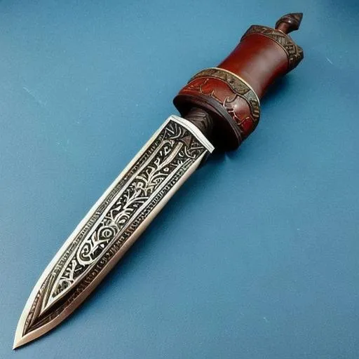 Prompt: A simple dagger with leather hilt in the art style of dnd beyond
