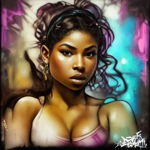 Prompt: portrait of nicki minaj, concept design by Alphonse Mucha and Degas