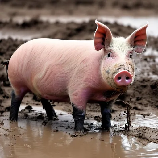 Prompt: pig in the mud 