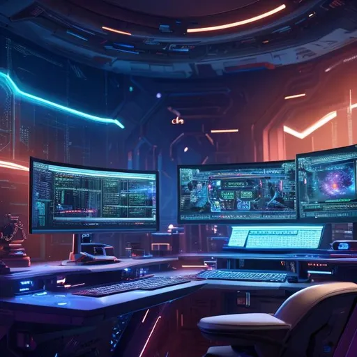 Prompt: a computer sitting on top of a desk in a room, jessica rossier color scheme, supercomputers text to imagesj, cinemascope panorama, cgtrader, from a 2 0 1 9 sci fi 8 k movie, spaceship window, cgsociety - w 1 0 2 4 - n 8 - i, trending on cgtalk, 3dcg, korean mmo