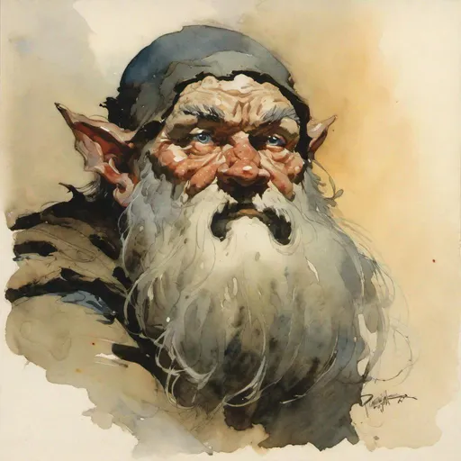 Prompt: grieving dwarf , portrait watercolor by Frank Frazetta ssor 16:0 sav 5
-- 750 --q 2 - 