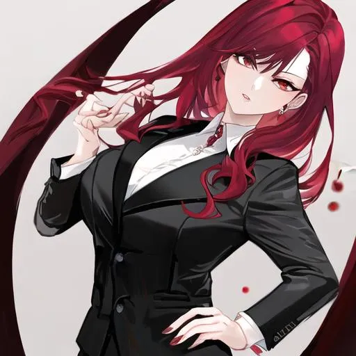 Prompt: Cherry black and red hair as a mafia boss