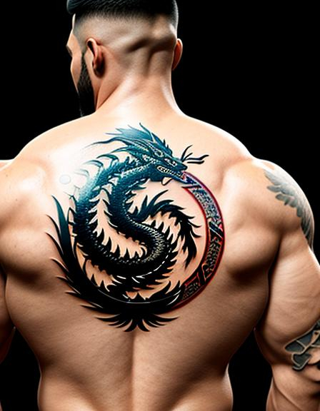 tribal dragon back tattoos for men