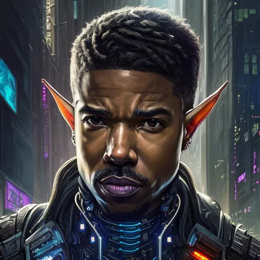 Prompt: "portrait painting of a cyberpunk corporate boss elven michael b. jordan, ultra realistic, concept art, intricate details, eerie, highly detailed, photorealistic, octane render, 8 k, unreal engine. art by artgerm and greg rutkowski and charlie bowater and magali villeneuve and alphonse mucha"