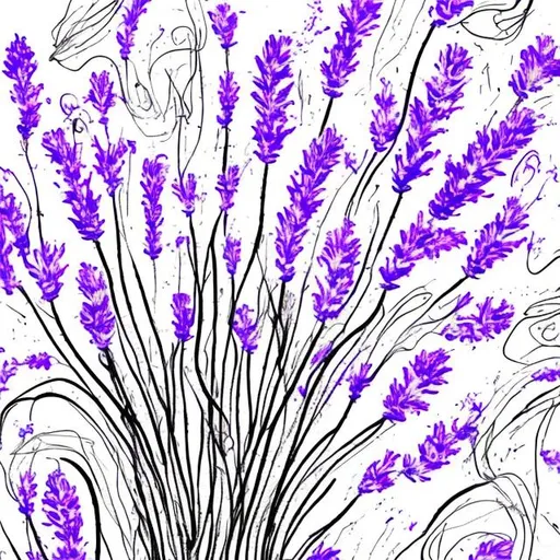 Prompt: squiggly line art of a lavender flower, black and white, small