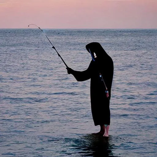 Prompt: Grim Reaper takes a fishing trip
