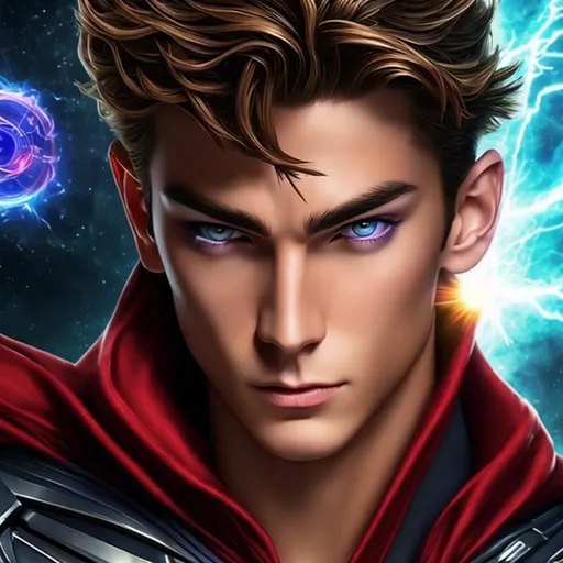 Prompt: High resolution hyperrealistic image of young avenger wiccan merged with x-man nate grey, symmetrical detailed photorealistic face, psionic powers and chaos magic, highly detailed, cinematic, uhd, hdr, 64k