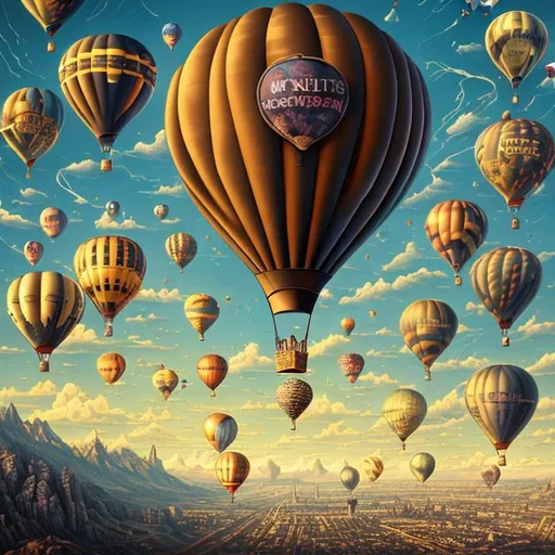 Prompt: air balloon  , vintage, hyperdetailed, 8k resolution concept art, complementary colors, deep color, hyperrealism, photorealism, golden hour, complex, detailed, expansive, photorealistic, retro, Julian Pott style