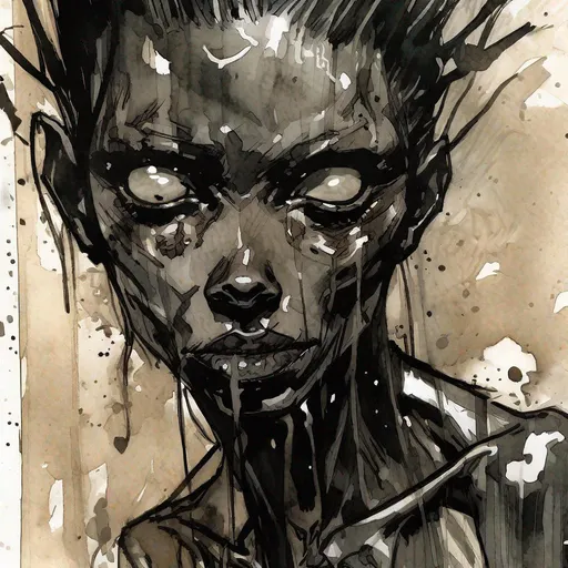 Prompt: "A sketch ebony Comic edition of Decaying Emaciated Blackened body, diseased~~Staring at Viewer, by Jesper Myrfors, Dustin Nguyen. *Centered Close-Up*, Hyperfine details, Trending on DoodleAddicts, Masterful Composition, Reimagined by industrial light and magic, eerie serenity, 4k, sfumato, HDR, IMAX, candlelit, shadow depth"