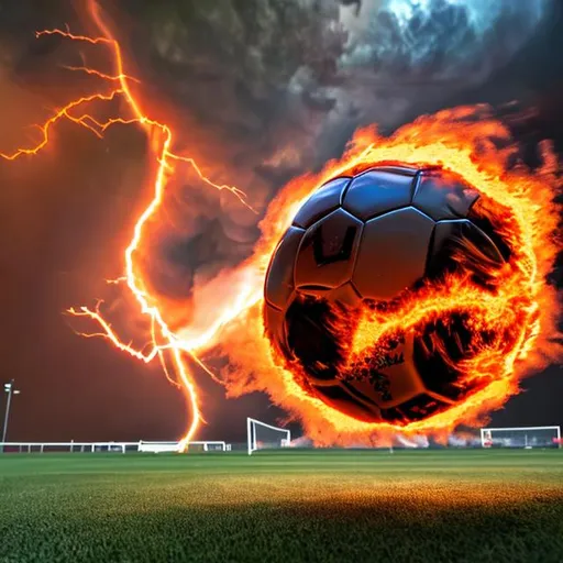 Prompt: Fire storm soccer ball and tornado