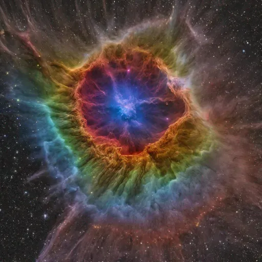 Prompt: A very detailed rainbow supernova remnant   
