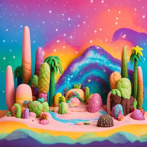 Prompt: Lisa frank style desert diorama