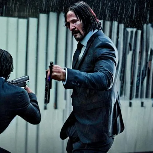 Prompt: john wick beating other people up 