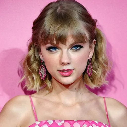 Prompt: Taylor swift, kawaii, cute hairpin, pink dress, spring dress, cute makeup