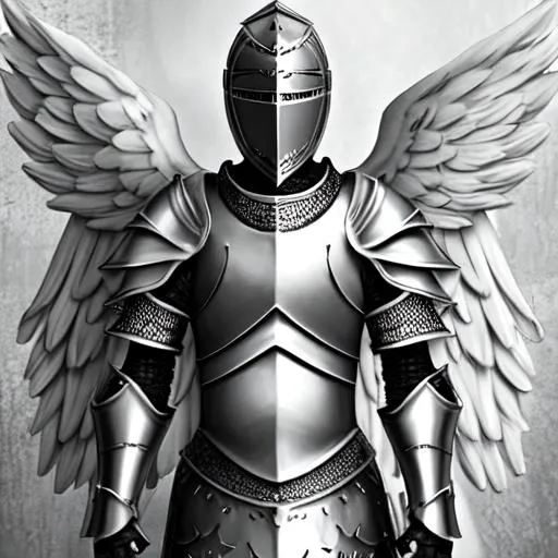 Prompt: Knight black and white armour with angel wings
