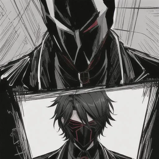 Prompt: Shadow Jacket is a character that blends the distinctive traits of Jacket from "Hotline Miami" and Black Noir from "The Boys." Their appearance exudes a mysterious and intimidating aura, combining elements from both characters.

Shadow Jacket wears a sleek, form-fitting black suit similar to Black Noir, complete with a face-concealing mask and gloves. Their suit is adorned with subtle red accents, reminiscent of Jacket's iconic letterman jacket. The mask covers their entire face, leaving only their piercing eyes visible, which glow with an intense red hue.

They also don a black fedora hat, adding an extra touch of style and intrigue to their ensemble. Their overall appearance is both stealthy and professional, hinting at their deadly capabilities and disciplined nature.