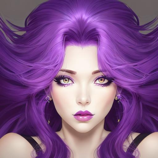 Beautiful woman portrait big purple hair, eyes and l...
