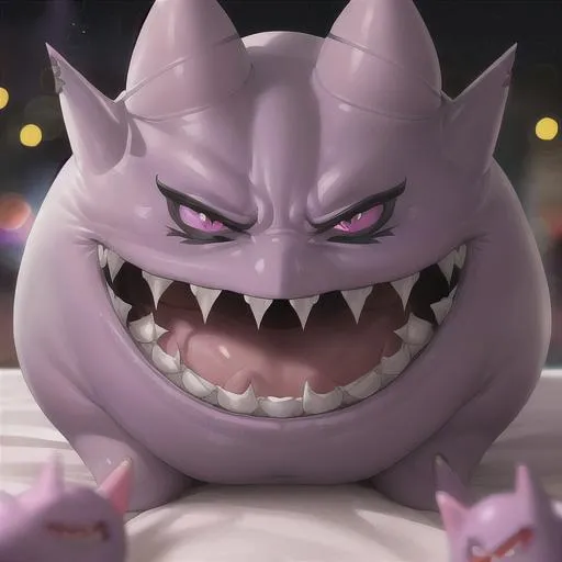 Prompt: Real life Gengar, Professional, Highly Detailed, Hyperrealistic, sharp focus, Professional, UHD, HDR, 8K, Render, HD, Trending on ArtStation, bokeh, outdoor,