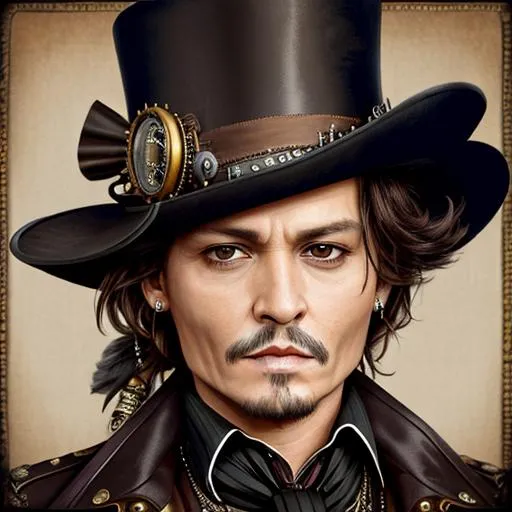 Johnny Depp as a steampunk man dressed in black, top... | OpenArt