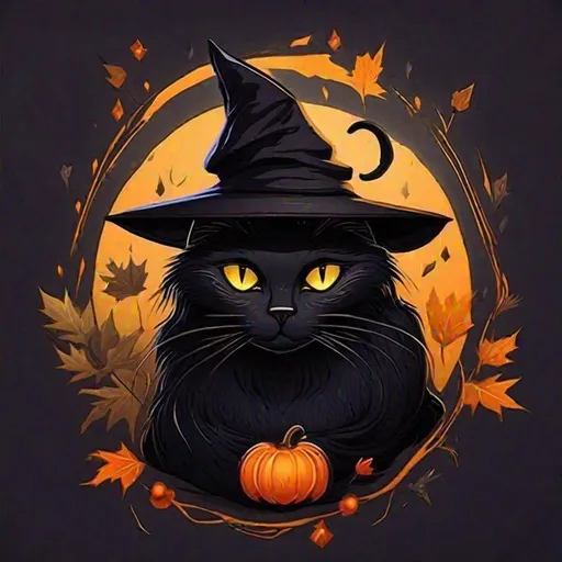 Prompt: black cat with a witch hat