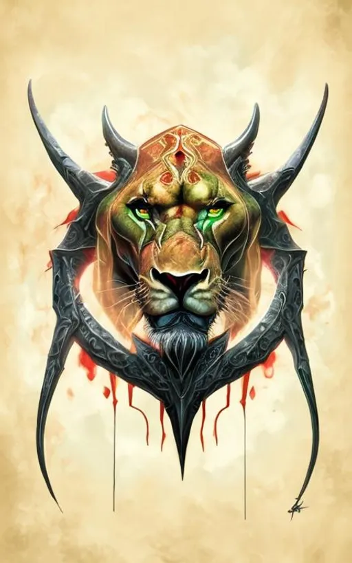 Prompt: red and green daedric lioness elder scrolls art