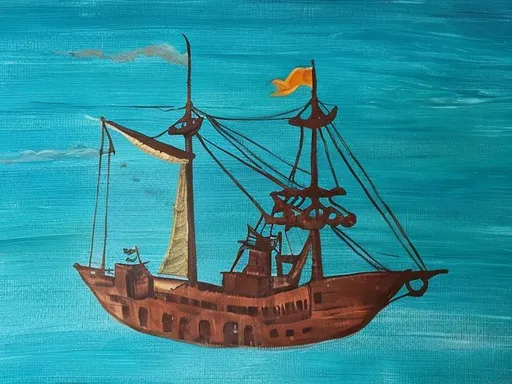 Prompt: Change this painting to a pirate sailing ship 