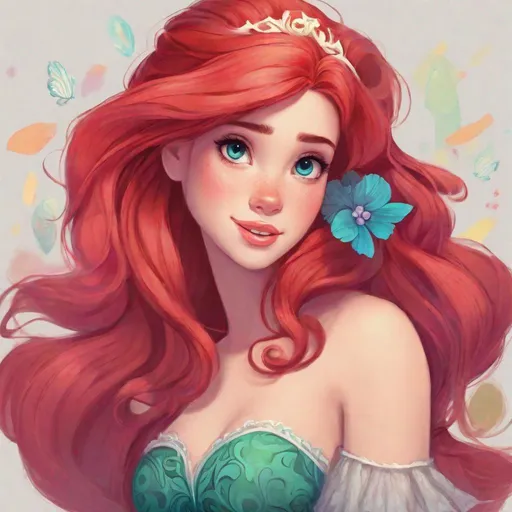 Prompt: Vivid, detailed, Disney art style, full body, Ariel Disney Princess, Hair part on left side, full body, cute