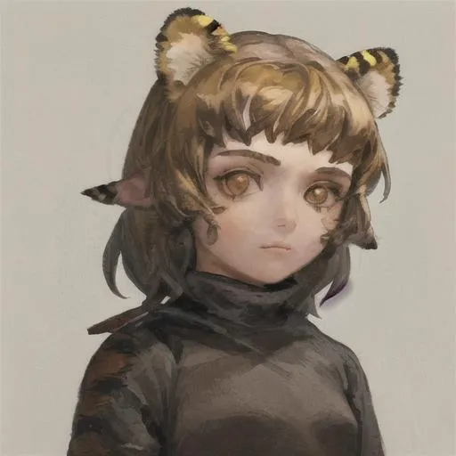 Prompt: girl with brown tiger ears a star mark on her head