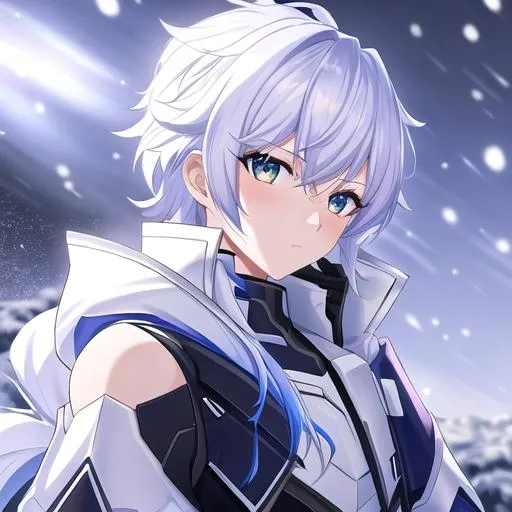 Prompt: valorant viper 

snow, snowfall, dramatic, 

crisp image, clear image, 4k ultra HD, pc background, pfp, pinterest aesthetic, shoulders up, 