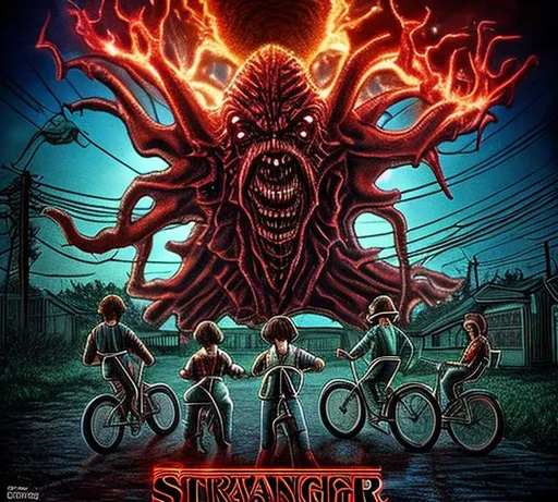 Prompt: Stranger things with demogorgon
Vecna with fire and chaos 