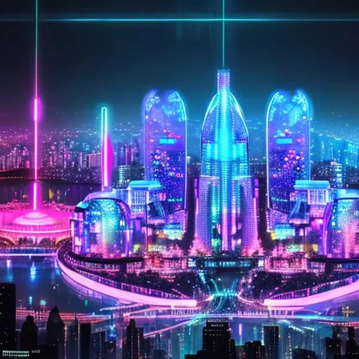 Prompt: A digital art piece that shows a futuristic cityscape of Kiev, with holograms and neon lights, contrasted with shadows and silhouettes of people in traditional costumes, expressing the contrast and harmony between modernity and tradition in Ukraine