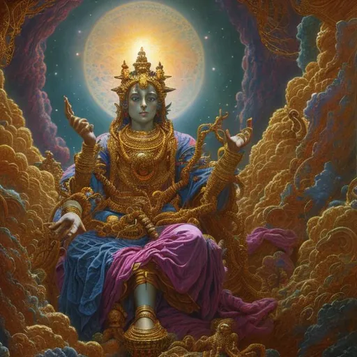 Prompt: Cosmic deity creating the universe, vibrant colours, majestic, beautiful, Maximalist oil on canvas painting, in the style of Paul Gustave Dore, 3D trending on Artstation CryEngine,
