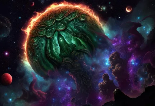 Prompt: Cthulhu, planet and stars in sky, nebula, storm, ions, intricate, masterpiece, hyper detailed, firestorm, 8k, HDR, Highly Detailed, perfect composition, photo real, realistic, super detailed, 8k, high quality, sharp focus, intricate details, highly detailed, masterpiece, (whimsical:1.1), (vibrant:1.1),  (memorable:1.1),(sunny:1.1), (fresh:1.1), (beautiful:1.1), (uplifting:1.1) (Unclear:1.1), (Pixelated:1.1), (Lifeless:1.1), (Unappealing:1.1), (Bad Color Grading:1.1), (Lack of Detail:1.1), (Boring:1.1), (Flat:1.1), (Noisy:1.1), (Low Contrast:1.1), (Unremarkable:1.1), (Uninspired:1.1), (Ugly:1.1), (Badly Processed:1.1), (Artificial:1.1), (Stale:1.1), (Cheap:1.1)